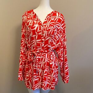 Calvin Klein Red and White Geometric Swim Coverup